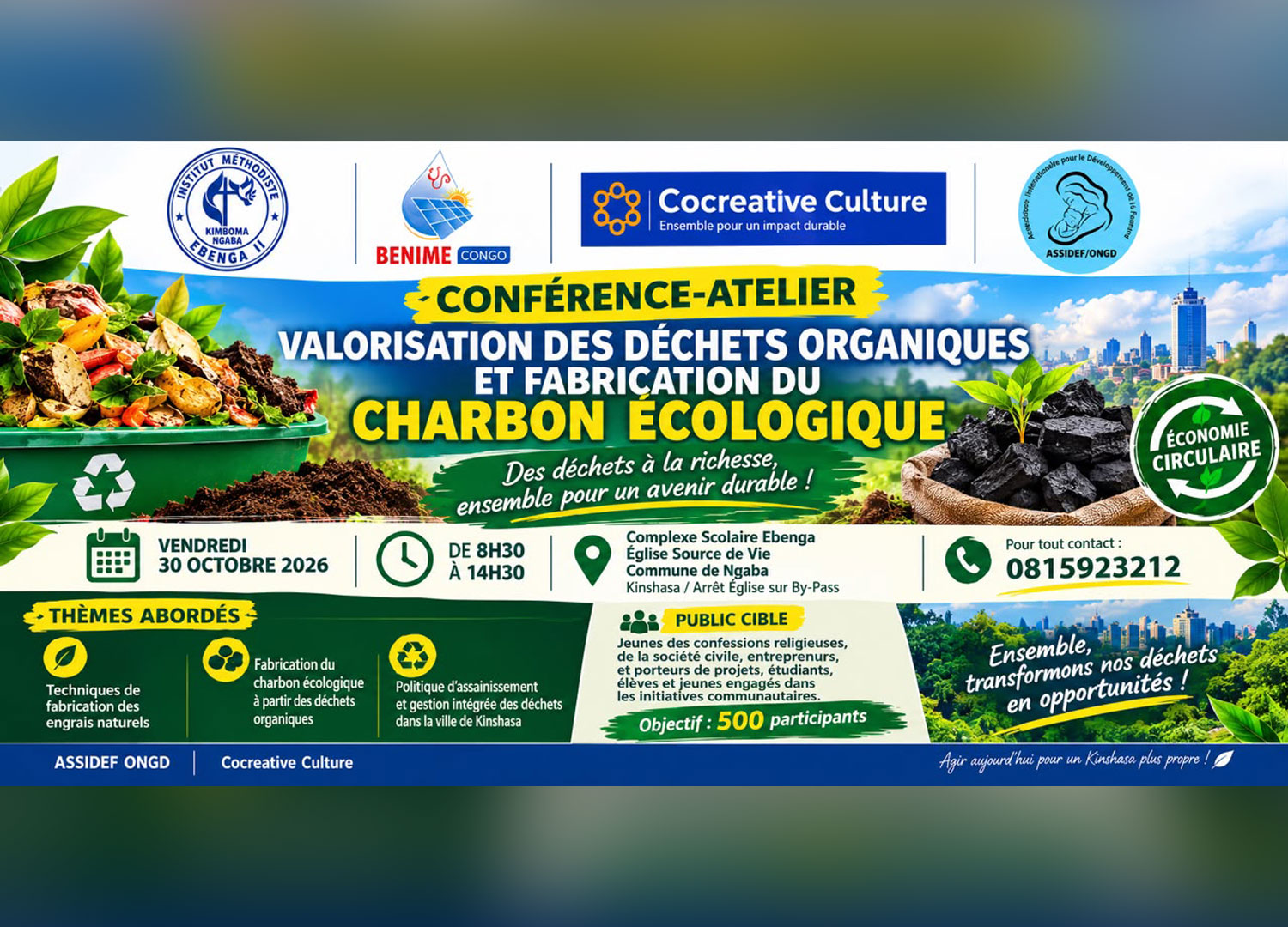 Kinshasa : Cocreative Culture et ASSIDEF ONGD outillent les jeunes pour transformer les déchets en charbon écologique